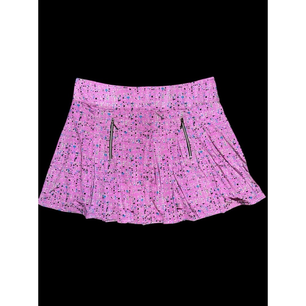 Jamie Sadock Golf Skirt Size XL Pink Print‎ Pleated Pickelball Zip Front Pockets